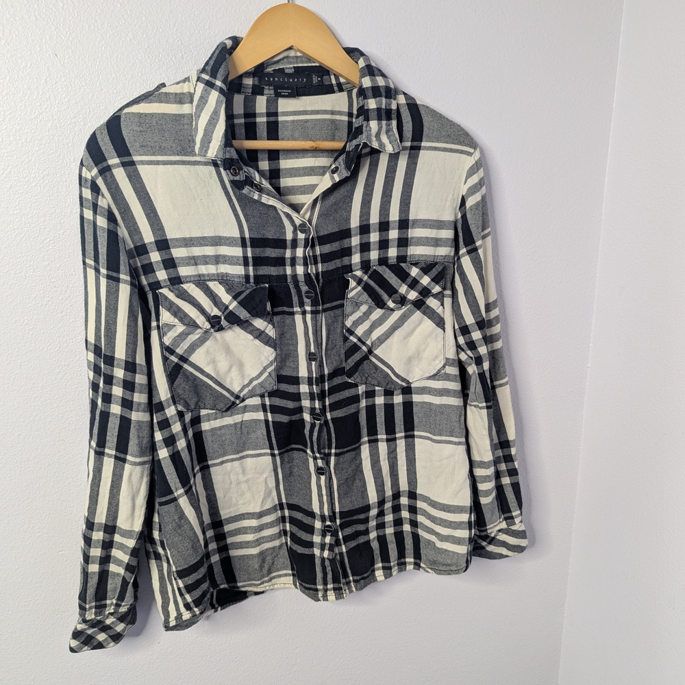 Sanctuary Black & White Plaid Boyfriend Shirt Shacket Shirt Jacket, Size Small